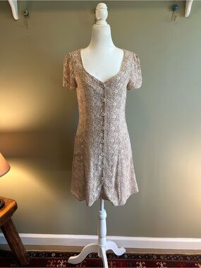 Urban Outfitters Beige Floral Button-Front Mini Dress
